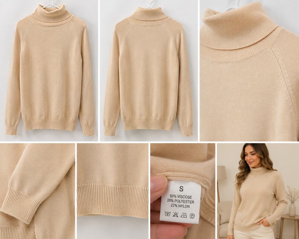 Women's Cream Turtleneck Knit Sweater – Size Small – Soft Long Sleeve Pullover